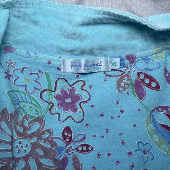 Fresh Produce Vest Womens XL Light Blue Corduroy Full Zip Floral Lined **READ** - Picture 3 of 11
